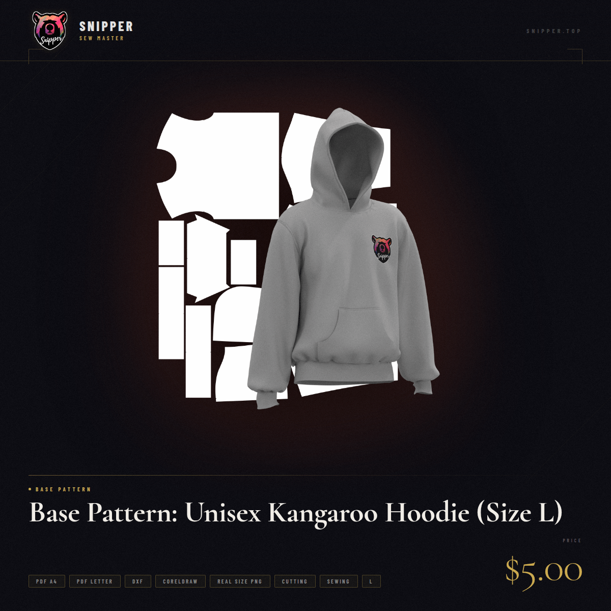 Base Pattern: Unisex Kangaroo Hoodie (Size L)