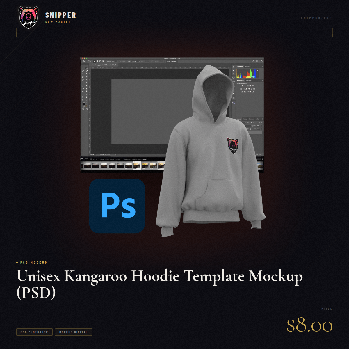 Unisex Kangaroo Hoodie Template Mockup (PSD)