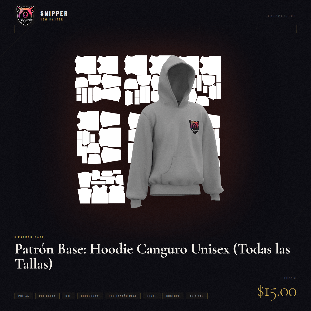 Patrón Base: Hoodie Canguro Unisex (Todas las Tallas)